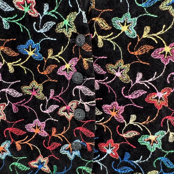 Vintage 90's Embroidered Floral Vest XS Black Boho Retro Dress Whimsigoth Career - Picture 3 of 8